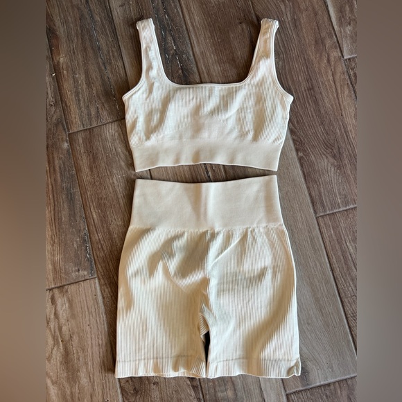 Cream Ribbed Two-Piece Set - Picture 1 of 3